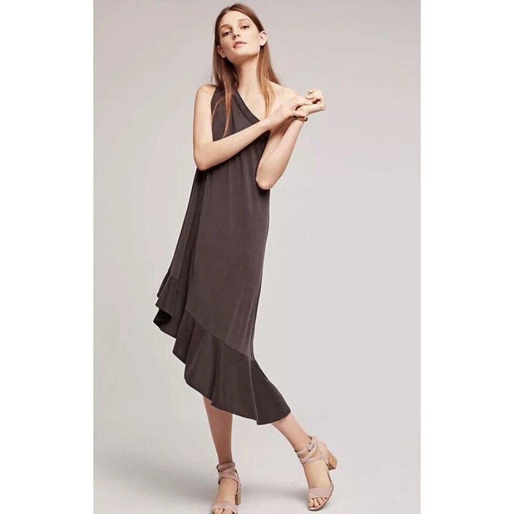 Moulinette Soeurs Anthrologie Raneri One-Shoulder Grey Dress Petite XXS (XXSP)